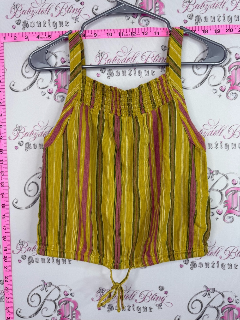 Prana tank top Yellow, Pink & Olive Striped Smocked Halter Tank